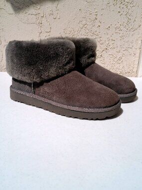 UGG Classic Mini Fluff Ankle Boot Size 9 Charcoal